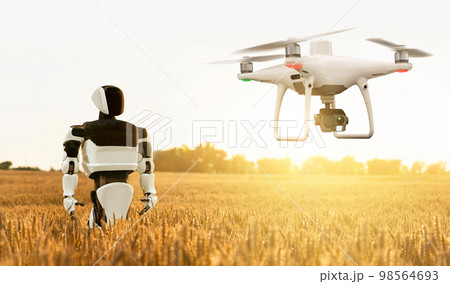 Robot farmer and drone Robot farmer and drone 98564693