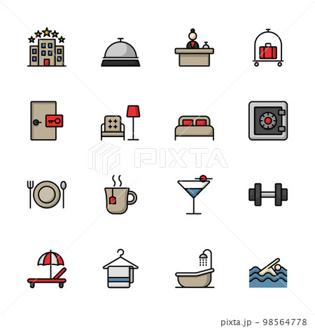 Hotel icon sets, Lineal color icons 98564778
