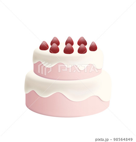 Strawberry cake 立体 ホールケーキ 二段のイラスト素材 [98564849