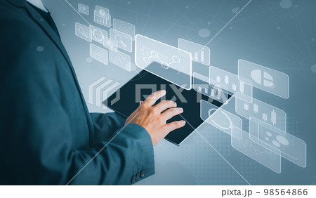 Businessman using tablet in data management. Business, technology, internet and networking concept.. 98564866