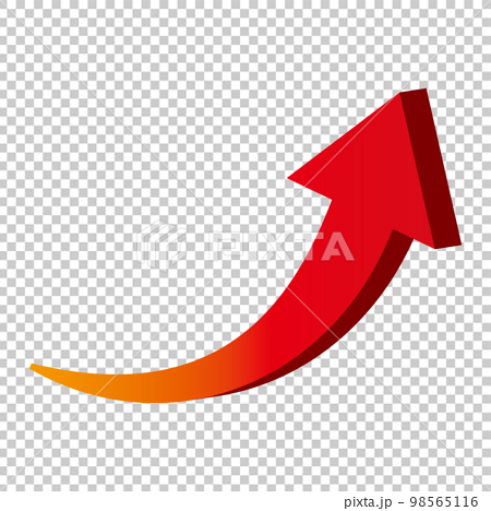 立体的な矢印のイラスト単品　赤い上昇 98565116