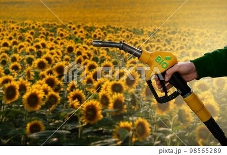 Hand with fuel nozzle with inscription BIO o Hand with fuel nozzle with inscription BIO o 98565289