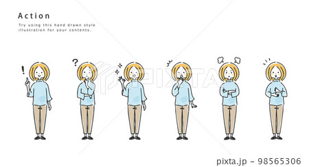 女性の表情セット　全身 98565306