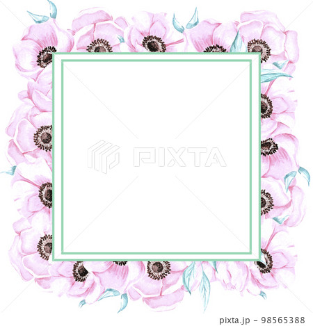 Handdrawn anemone frame. Watercolor wind flower on the white background. Scrapbook design elements. Typography poster, wedding card, label, banner design set. Handdrawn anemone frame. Watercolor wind flower on the white background. Scrapbook design elements. Typography poster, wedding card, label, banner design set. 98565388