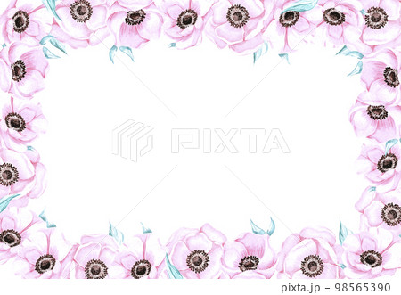 Handdrawn anemone frame. Watercolor wind flower on the white background. Scrapbook design elements. Typography poster, wedding card, label, banner design set. 98565390