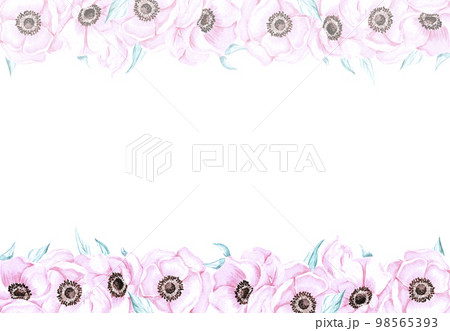 Handdrawn anemone frame. Watercolor wind flower on the white background. Scrapbook design elements. Typography poster, wedding card, label, banner design set. 98565393