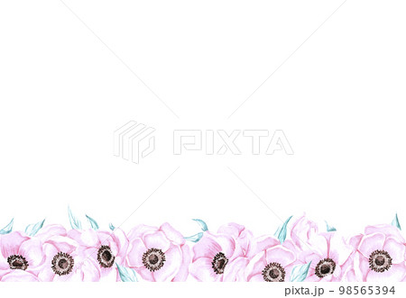 Handdrawn anemone frame. Watercolor wind flower on the white background. Scrapbook design elements. Typography poster, wedding card, label, banner design set. 98565394