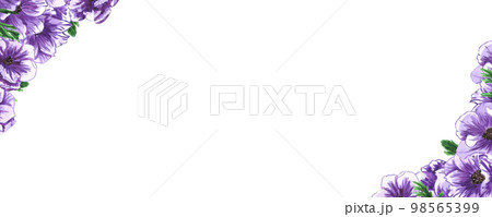 Handdrawn anemone frame. Watercolor wind flower boarder on the white background. Scrapbook design elements. Typography poster, wedding card, label, banner design set. 98565399