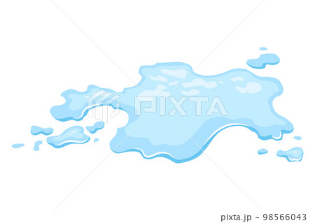 Water spill puddle. Blue liquid shape in flat cartoon style. Clean fluid drop design element isolted on white background 98566043