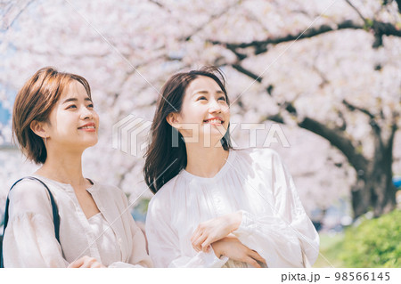 桜の名所を観光する女性（友達） 98566145