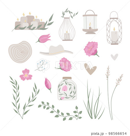 Set of rustic decoration vector elemets. Boho design for wedding day. Set of rustic decoration vector elemets. Boho design for wedding day. 98566654