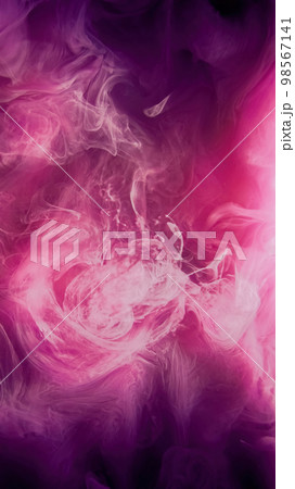 Color steam. Fume swirl. Vapor floating. Pink glowing smoke cloud texture paint water wave spreading motion abstract background. 98567141