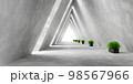 Empty Long Light Corridor. Modern white background. Futuristic Sci-Fi Triangle Tunnel. 3D Render 98567966