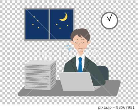 残業で疲れているビジネスマン 98567981