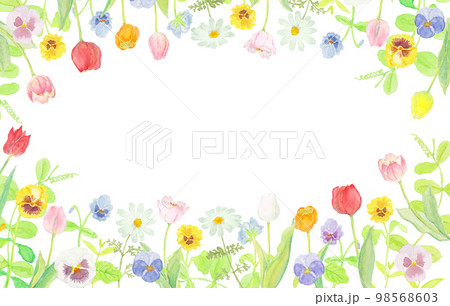 水彩絵の具で描いた優しい春の草花背景 水彩絵の具で描いた優しい春の草花背景 98568603