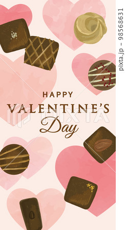 チョコレートとハートの水彩背景 チョコレートとハートの水彩背景 98568631
