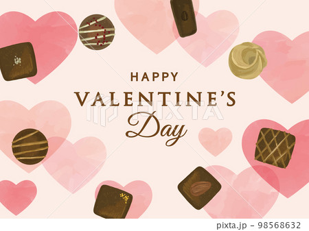 チョコレートとハートの水彩背景 98568632