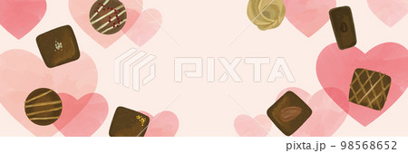 チョコレートとハートの水彩背景 98568652