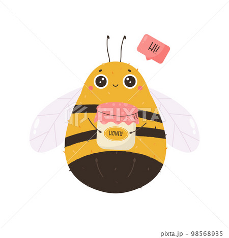 Vector illustration of a cute bee with a jar of honey 98568935