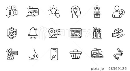 Outline set of Ranking star, Timeline and Shop cart line icons for web application. Talk, information, delivery truck outline icon. Include Winner podium, Ab testing, Hold box icons. Vector Outline set of Ranking star, Timeline and Shop cart line icons for web application. Talk, information, delivery truck outline icon. Include Winner podium, Ab testing, Hold box icons. Vector 98569126