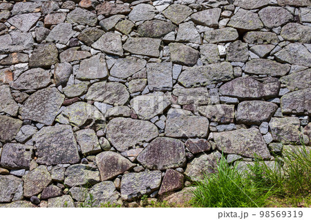 城跡に残る高い石垣 城跡に残る高い石垣 98569319