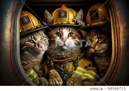 cats in a fireman suit and outfit illustration genrative ai cats in a fireman suit and outfit illustration genrative ai 98569715