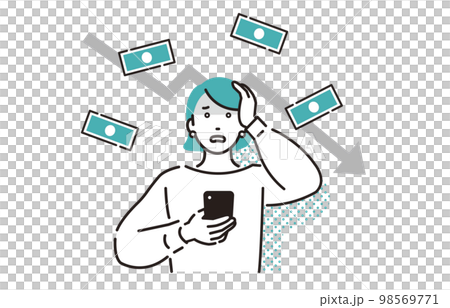 人物 株が下落してショックを受ける女性 98569771