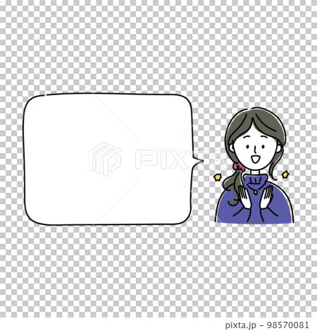 一個戴著項鍊並用髮帶綁住她的黑頭髮的女人的插圖和氣球材料 98570081