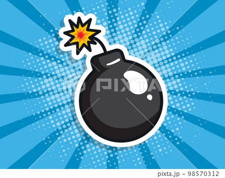 Cartoon bomb on a blue background. Pop art poster. Vector illustration 98570312