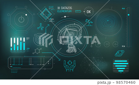 Set of infographic elements about radio astronomy and space observation. Set of infographic elements about radio astronomy and space observation. 98570460