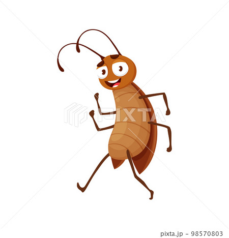 Cartoon cockroach character, isolated happy vector bug walk with smiling face. Funny insect or pest game or book personage 98570803