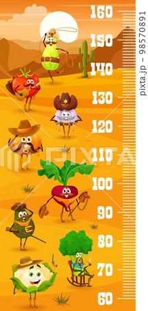 Kids height chart ruler, cowboy ranger, sheriff and robber vegetables on Wild West, vector growth meter. Baby tall measure ruler with cartoon western pumpkin sheriff, tomato ranger and avocado bandit 98570891