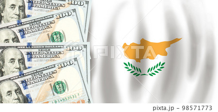 Dollars on flag of Cyprus. Cyprus finance, subsidies, social support, GDP concept 98571773