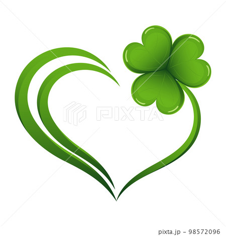 Heart with colorful clover leaf, shamrock. Logo, icon. St. Patrick's day illustration, vector 98572096