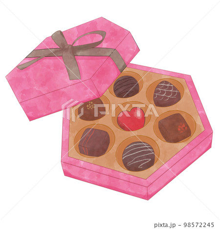 かわいい箱に入ったバレンタインチョコレート水彩イラスト素材 98572245
