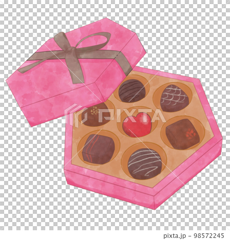 かわいい箱に入ったバレンタインチョコレート水彩イラスト素材 98572245