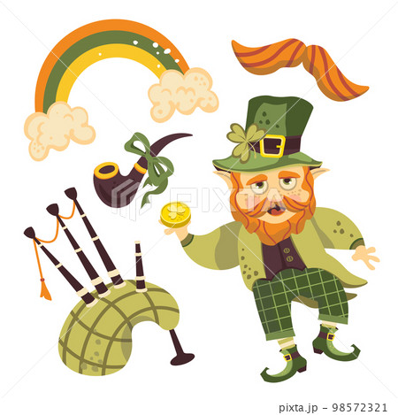 illustration set of saint patrick bagpipe leprechaun pipe 98572321