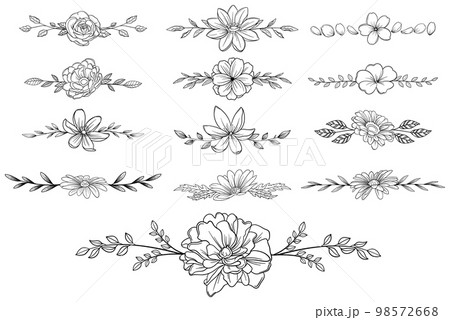 繊細な植物や花のボタニカルラインセット　ベクター素材 98572668
