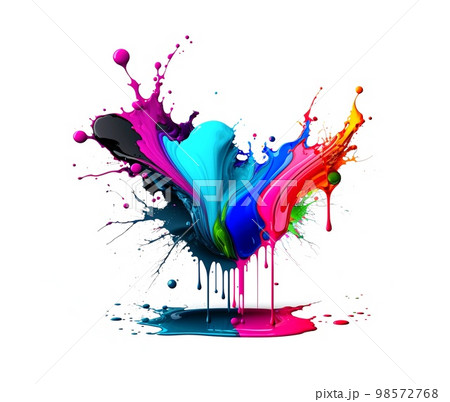 Abstract multicolor ink splash on white background Abstract multicolor ink splash on white background 98572768