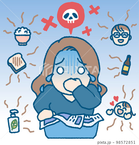 においつわりに苦しむ妊婦のイラスト においつわりに苦しむ妊婦のイラスト 98572851