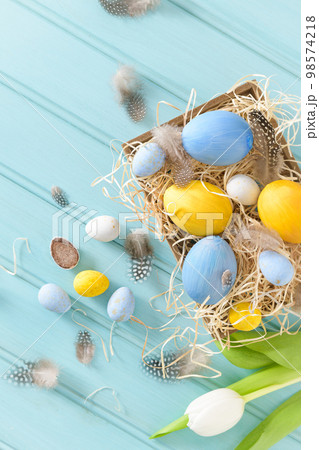 Easter blue and white eggs 98574218