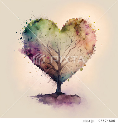 The Tree of love. Heart tree. Symbol of love. Heart watercolor painting. Watercolor valentines day background The Tree of love. Heart tree. Symbol of love. Heart watercolor painting. Watercolor valentines day background 98574806