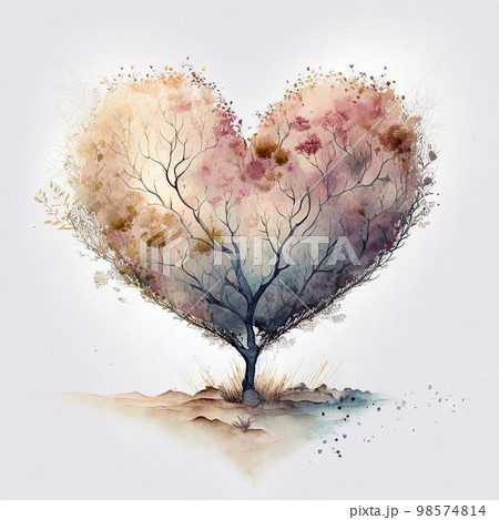 The Tree of love. Heart tree. Symbol of love. Heart watercolor painting. Watercolor valentines day background The Tree of love. Heart tree. Symbol of love. Heart watercolor painting. Watercolor valentines day background 98574814