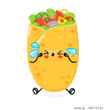 Cute sad burrito character. Vector hand drawn cartoon kawaii character illustration icon. Isolated on white background. Sad burrito character concept 98575162