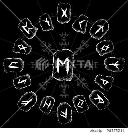 Viking runes black circle stones set 98575211
