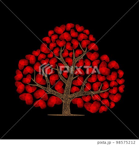 Abstract heart fingerprints tree silhouettes set 98575212