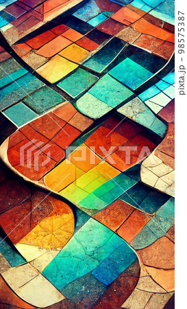 fractal colorful floor tiles refraction illustration Generative AI Content by Midjourney 98575387