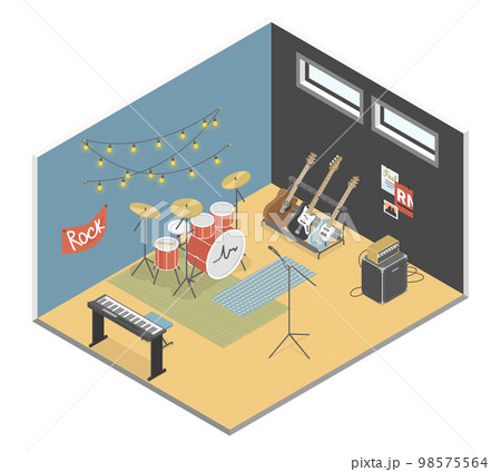 Rock stage - modern vector colorful isometric illustration 98575564