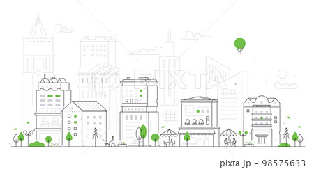 Cityscape with modern architecture - thin line design style vector illustration 98575633