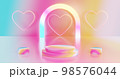 Pastel podium double step round stage with hearts neon light at the wall. 98576044